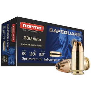 Norma .380 Auto ammunition, Safeguard jacketed hollow point.