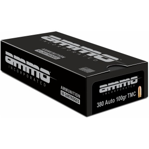 Box of 380 Auto 100gr TMC ammunition cartridges.