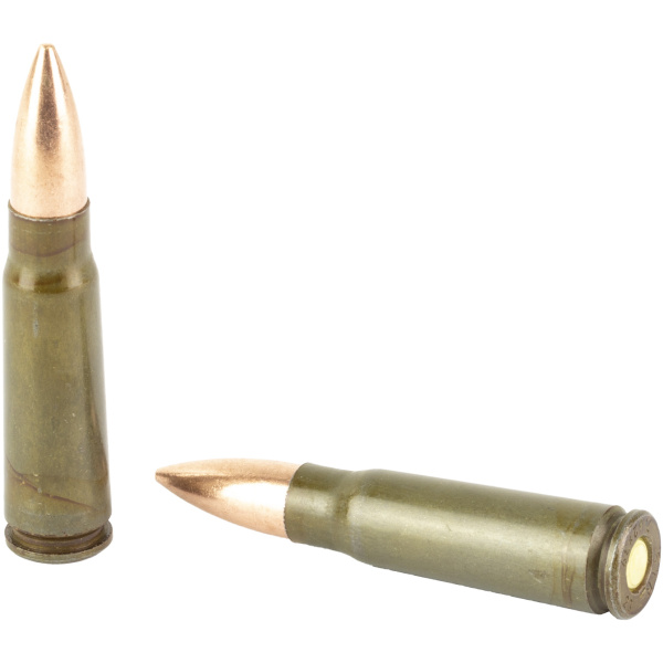 Two rifle bullets on white background