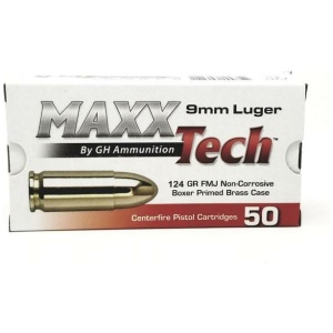 Box of 9mm Luger ammunition cartridges