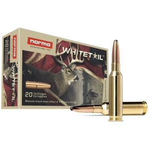 Norma Whitetail ammunition box and bullets.