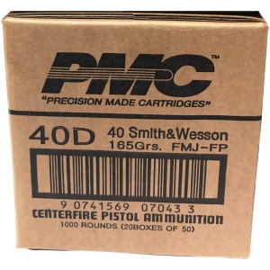 Box of PMC .40 S&W pistol ammunition.