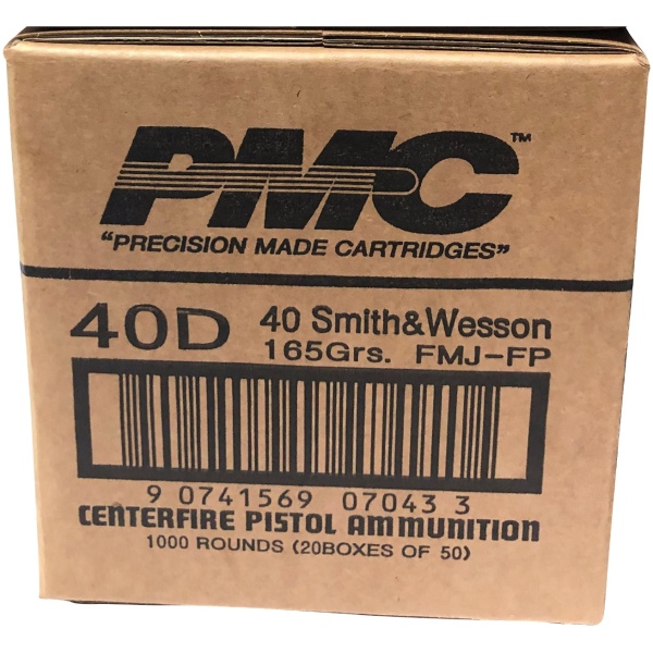 Box of PMC .40 S&W pistol ammunition.