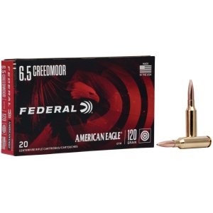 6.5 Creedmoor Federal American Eagle ammo box and bullets.