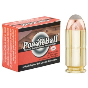 Pow'RBall self-defense ammunition box and bullet.