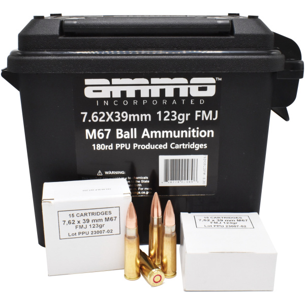 7.62x39mm ammunition with storage box and cartridges