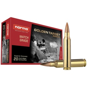 Box of rifle cartridges and two bullets displayed.