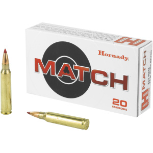 Box of Hornady Match ammunition with bullets.
