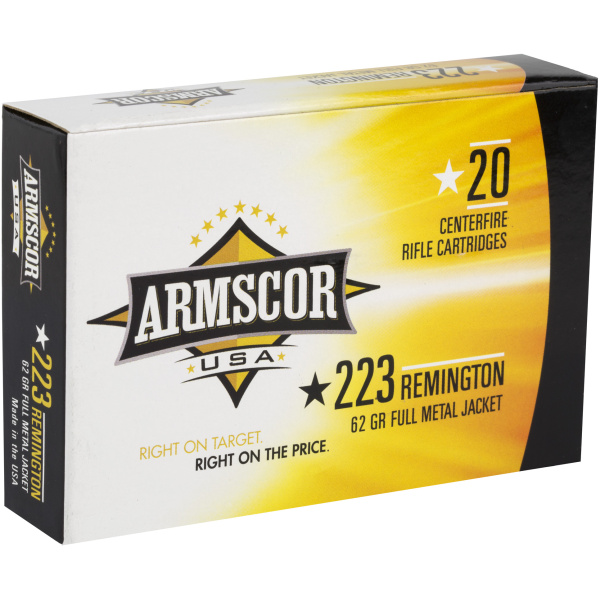 Armscor USA .223 Remington rifle ammunition box.