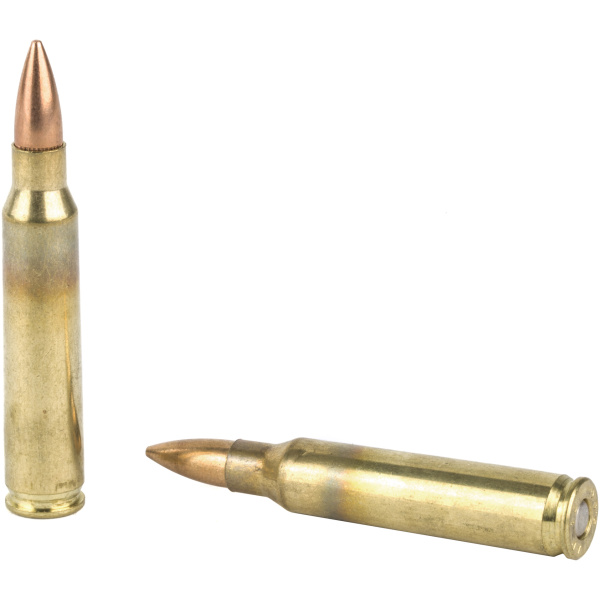 Two rifle bullets on white background.