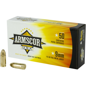 Armscor USA 9mm ammunition box with bullets