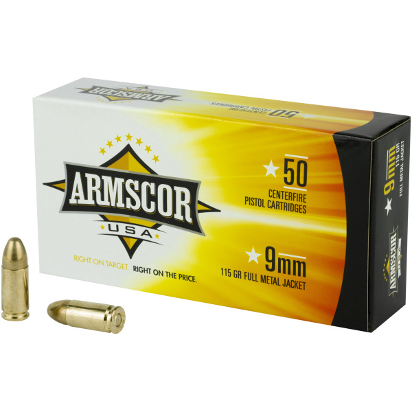 Armscor USA 9mm ammunition box with bullets