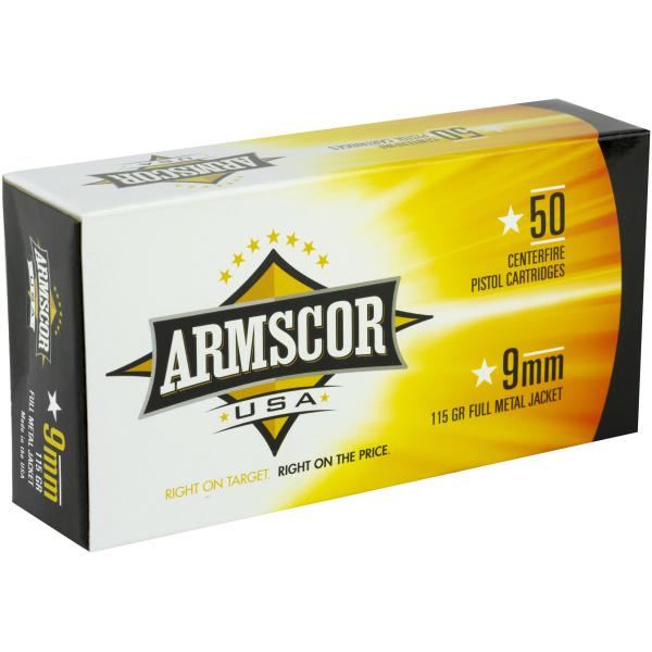 Armscor USA 9mm ammunition box packaging.