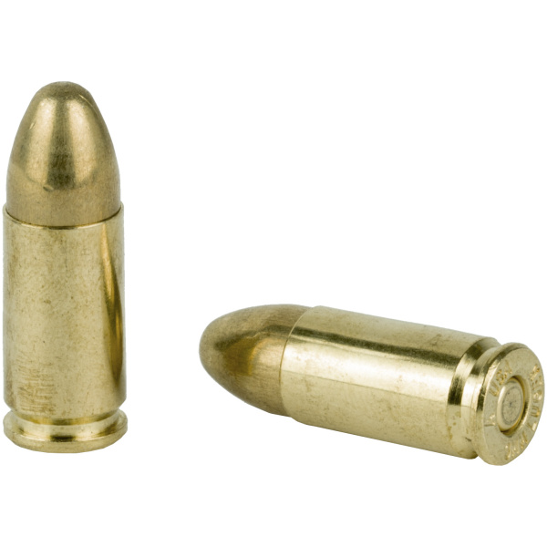 Two brass bullets on white background