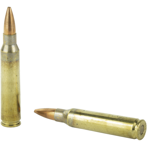 Two rifle bullets isolated on white background.