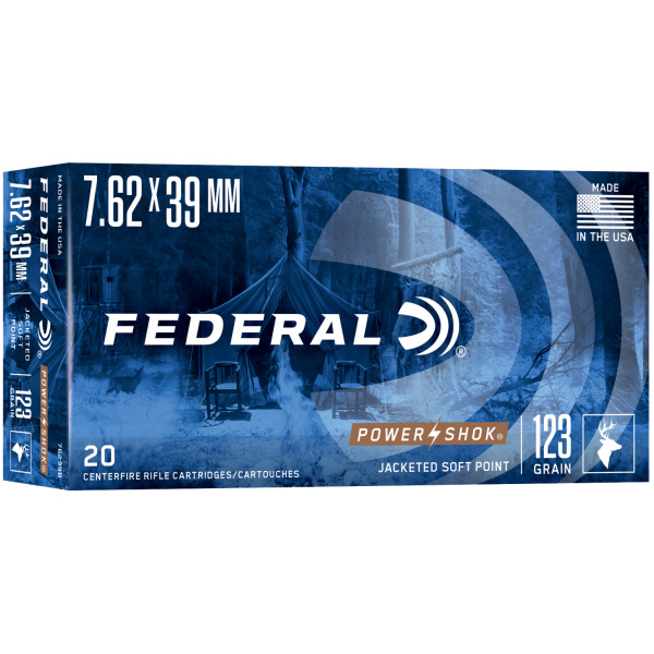 Federal 7.62x39mm ammunition box, 20 cartridges.