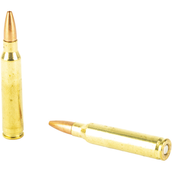 Two rifle bullets on white background