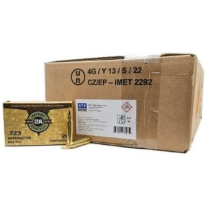 Box and ammunition of .223 Remington bullets.