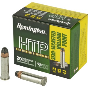 Remington HTP ammunition box with two cartridges.
