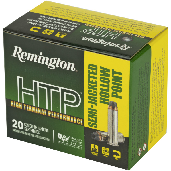 Remington HTP semi-jacketed hollow point ammunition box.