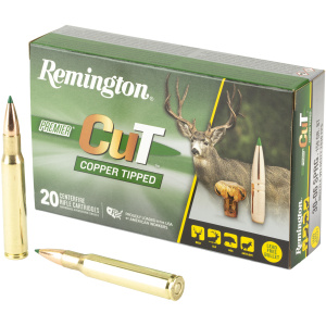 Remington Premier copper-tipped rifle cartridges box and bullets.