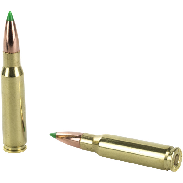 Two rifle bullets with green tips.