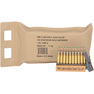 Package of PMC 5.56mm rifle cartridges.