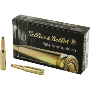 Sellier & Bellot rifle ammunition box and bullets