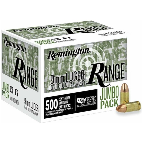 Remington Range 9mm Luger ammo box, 500 rounds.
