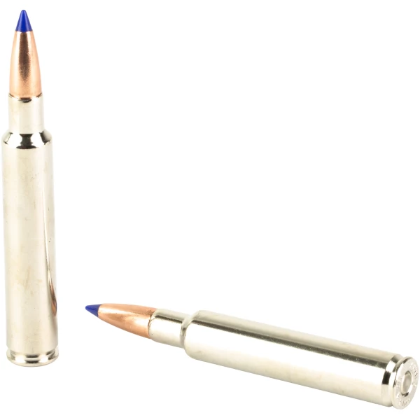 Two bullets with blue tips on white background