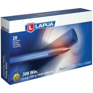 Lapua .308 Win ammunition box with bullet illustration