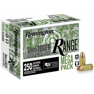 Remington 9mm Luger cartridges, 250 count.