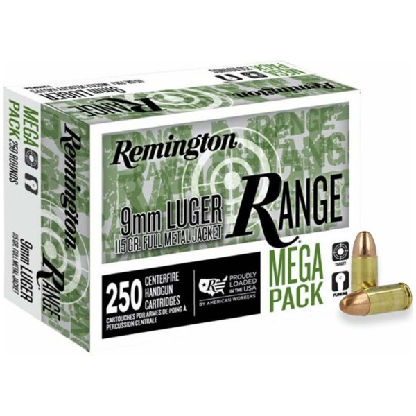 Remington 9mm Luger cartridges, 250 count.