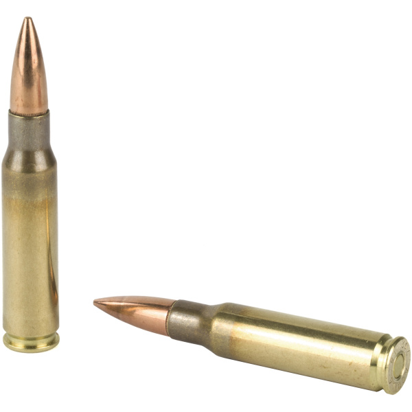 Two rifle cartridges on white background