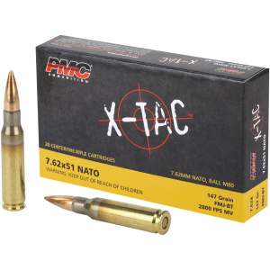 7.62x51 NATO rifle cartridges box and bullets.
