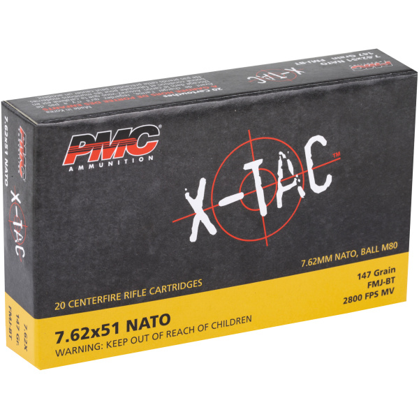 Box of PMC X-TAC rifle cartridges.