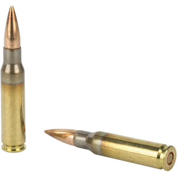 Two rifle bullets on white background.