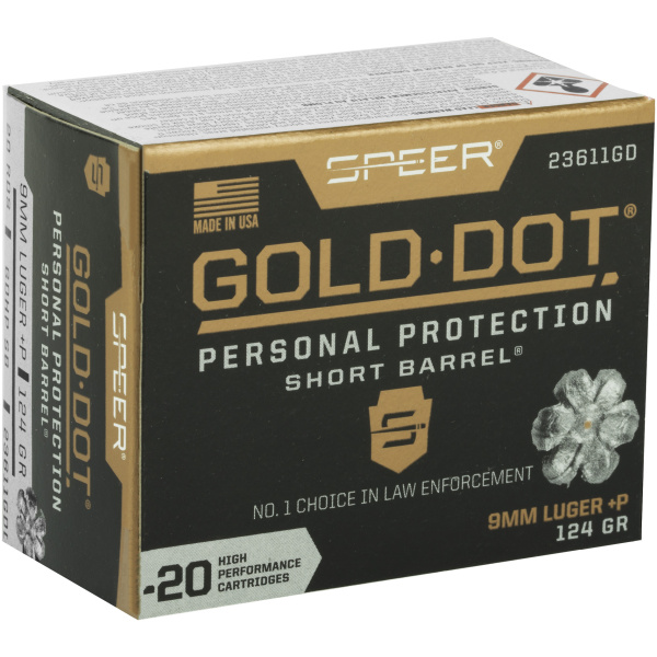 Gold Dot 9mm Luger ammunition box.