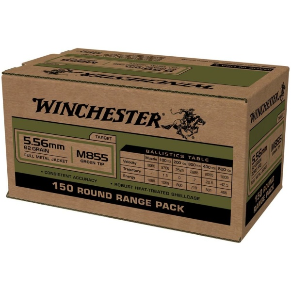 Winchester 5.56mm ammunition box, 150 rounds.
