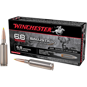 Winchester 6.8 Western ballistic silvertip ammunition box.