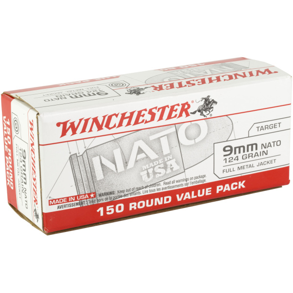 Box of Winchester 9mm NATO ammunition