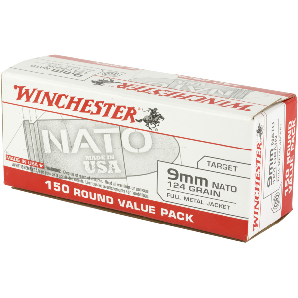 Winchester 9mm NATO ammo box, 150 rounds.