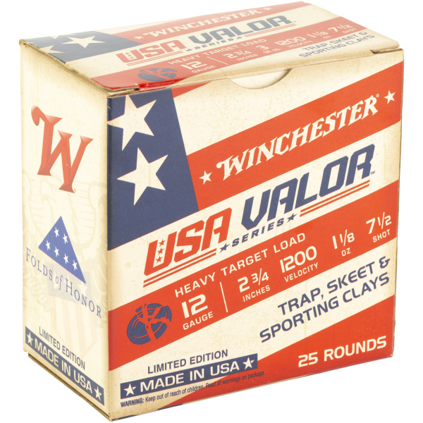 Winchester USA Valor 12-gauge ammunition box.