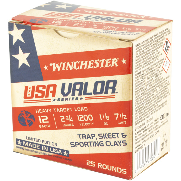 Winchester USA Valor 12-gauge ammunition box.