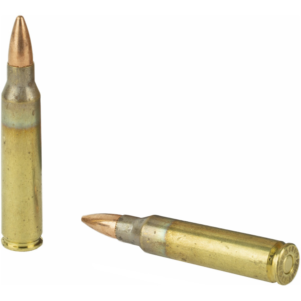 Two rifle bullets on white background.