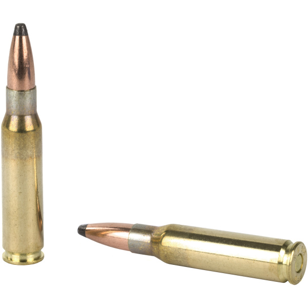 Two rifle bullets on white background