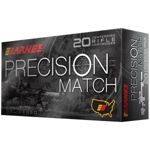 Barnes Precision Match rifle cartridges packaging.