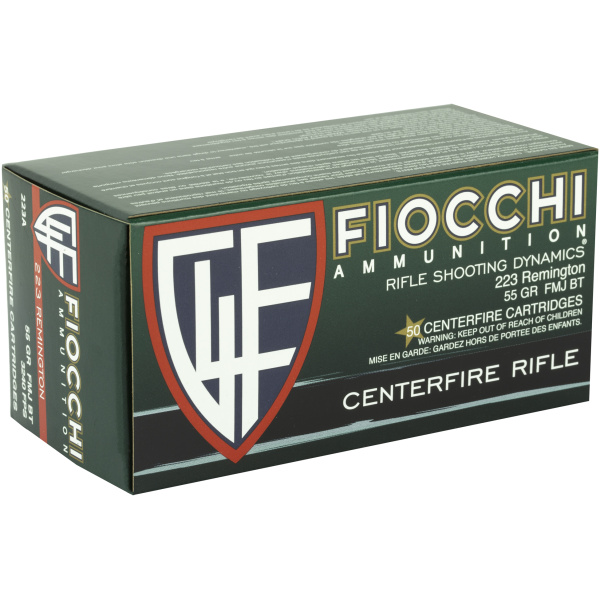 Fiocchi rifle ammunition box, .223 Remington, 55 GR.
