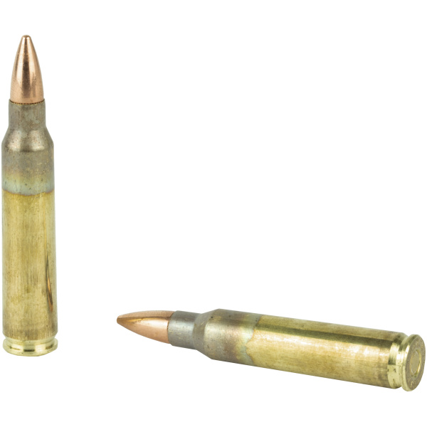 Two rifle bullets on white background
