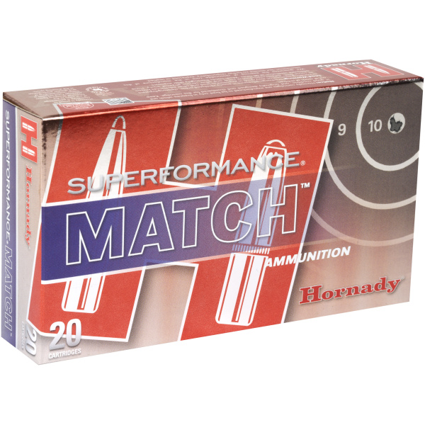 Box of Hornady Superformance Match ammunition cartridges.